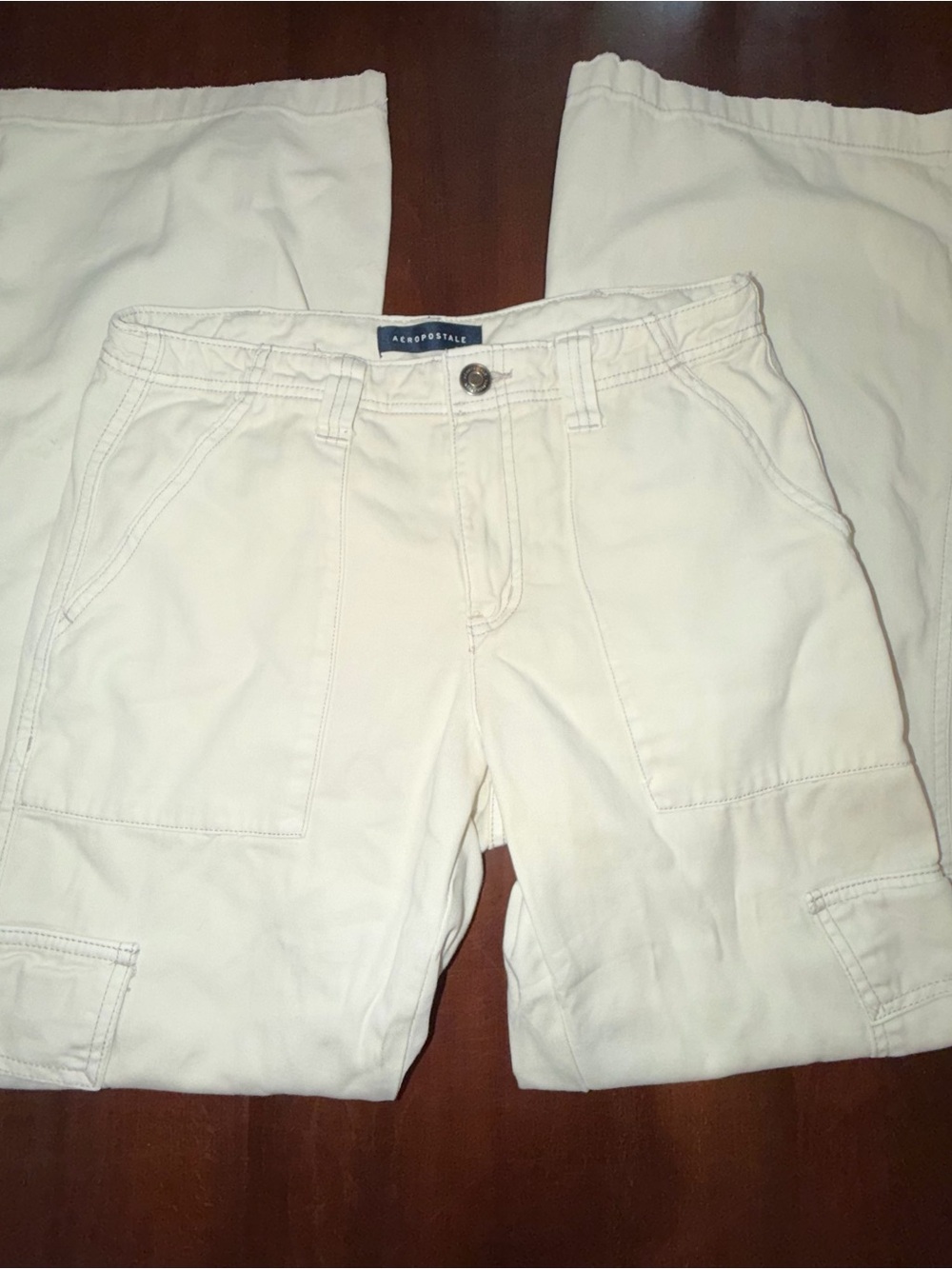 Aeropostale Low Rise Flare Utility Cargo Pants Ivory Size 6